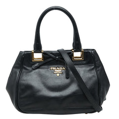 プラダ ハンドバッグ 2WAY ショルダーバッグ ブラック ゴールド レザー レディース PRADA 【中古】