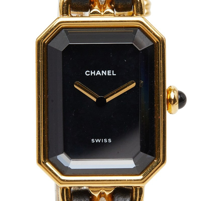 シャネル プルミエール M 腕時計 H0001 クオーツ ブラック文字盤 メッキ レザー オニキス レディース CHANEL 中古