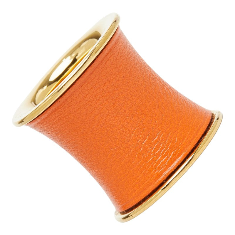エルメス 筒型 スカーフリング ゴールド オレンジ メッキ レザー レディース HERMES 【中古】