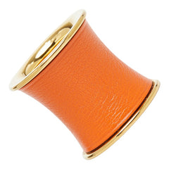 エルメス 筒型 スカーフリング ゴールド オレンジ メッキ レザー レディース HERMES 【中古】