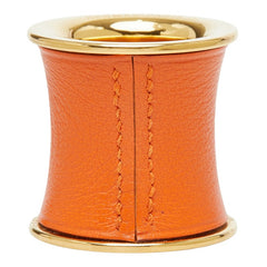 エルメス 筒型 スカーフリング ゴールド オレンジ メッキ レザー レディース HERMES 【中古】