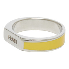 フェンディ ロゴ リング 指輪 #M シルバー イエロー メタル メンズ FENDI 【中古】