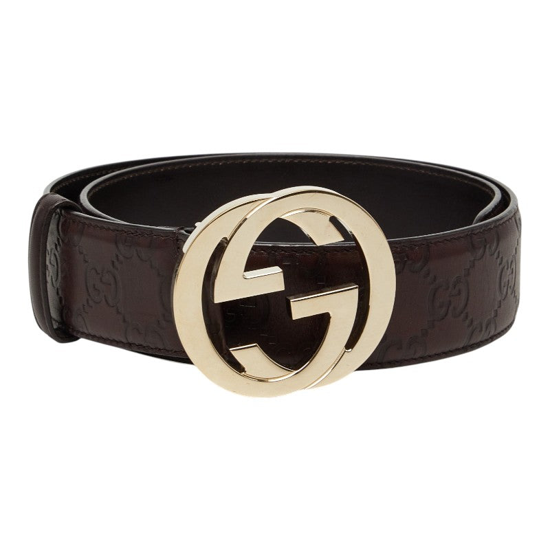 グッチ グッチシマ インターロッキングG ベルト サイズ:85/34 114876 ブラウン レザー レディース GUCCI 【中古】