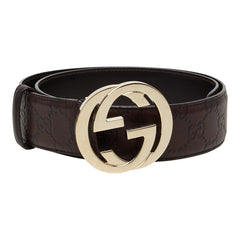 グッチ グッチシマ インターロッキングG ベルト サイズ:85/34 114876 ブラウン レザー レディース GUCCI 【中古】