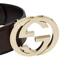 グッチ グッチシマ インターロッキングG ベルト サイズ:85/34 114876 ブラウン レザー レディース GUCCI 【中古】