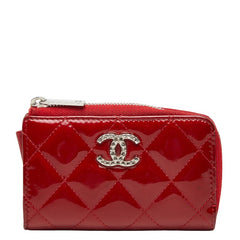 シャネル マトラッセ ココマーク コインケース 小銭入れ レッド パテントレザー レディース CHANEL 【中古】