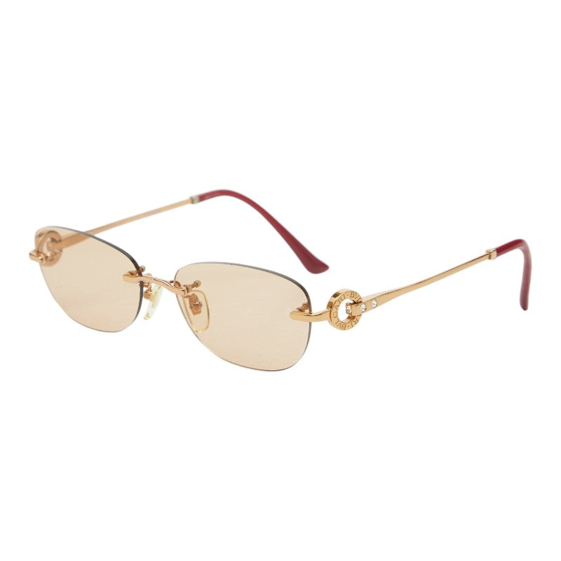 ブルガリ リムレス サングラス 2196BD 2014 ピンク ゴールド レッド チタン ラインストーン レディース BVLGARI 【中古】