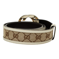 グッチ インターロッキングG GGキャンバス ベルト 85・34 114876 ベージュ ホワイト キャンバス レザー メンズ GUCCI 【中古】