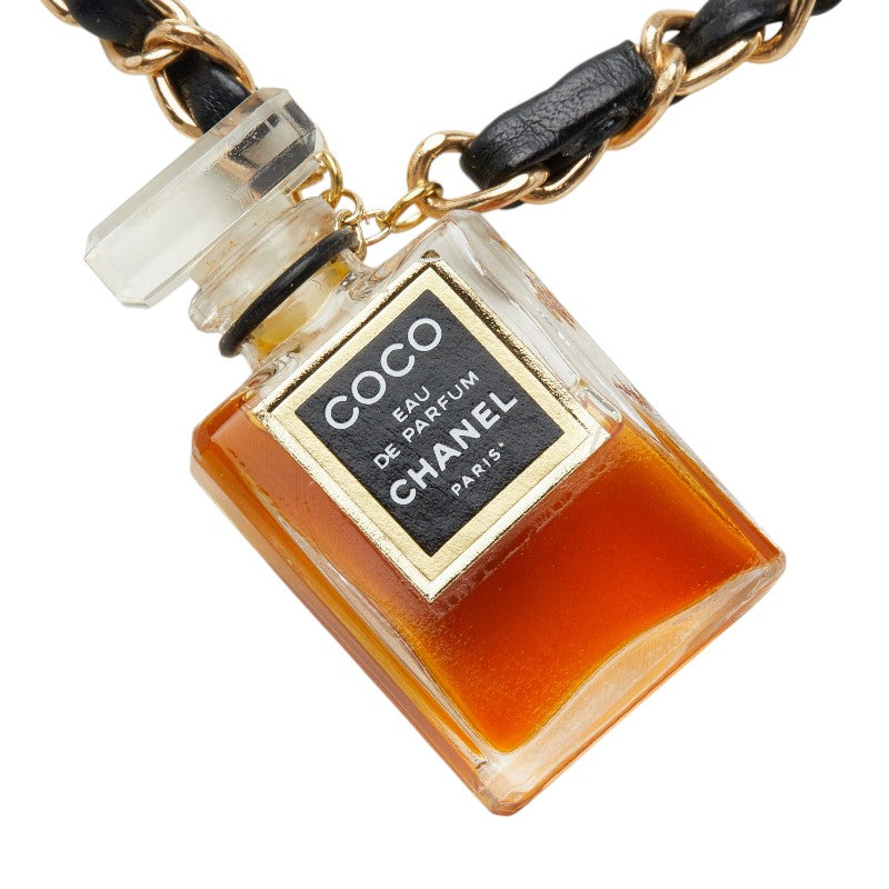 シャネル COCO EAU DE PARFUM ココ オードゥ パルファム 香水 ボトル モチーフ チェーン ネックレス クリア ゴールド ブラック ガラス メッキ レザー レディース CHANEL 【中古】