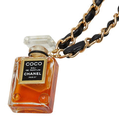 シャネル COCO EAU DE PARFUM ココ オードゥ パルファム 香水 ボトル モチーフ チェーン ネックレス クリア ゴールド ブラック ガラス メッキ レザー レディース CHANEL 【中古】