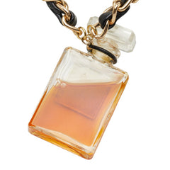 シャネル COCO EAU DE PARFUM ココ オードゥ パルファム 香水 ボトル モチーフ チェーン ネックレス クリア ゴールド ブラック ガラス メッキ レザー レディース CHANEL 【中古】