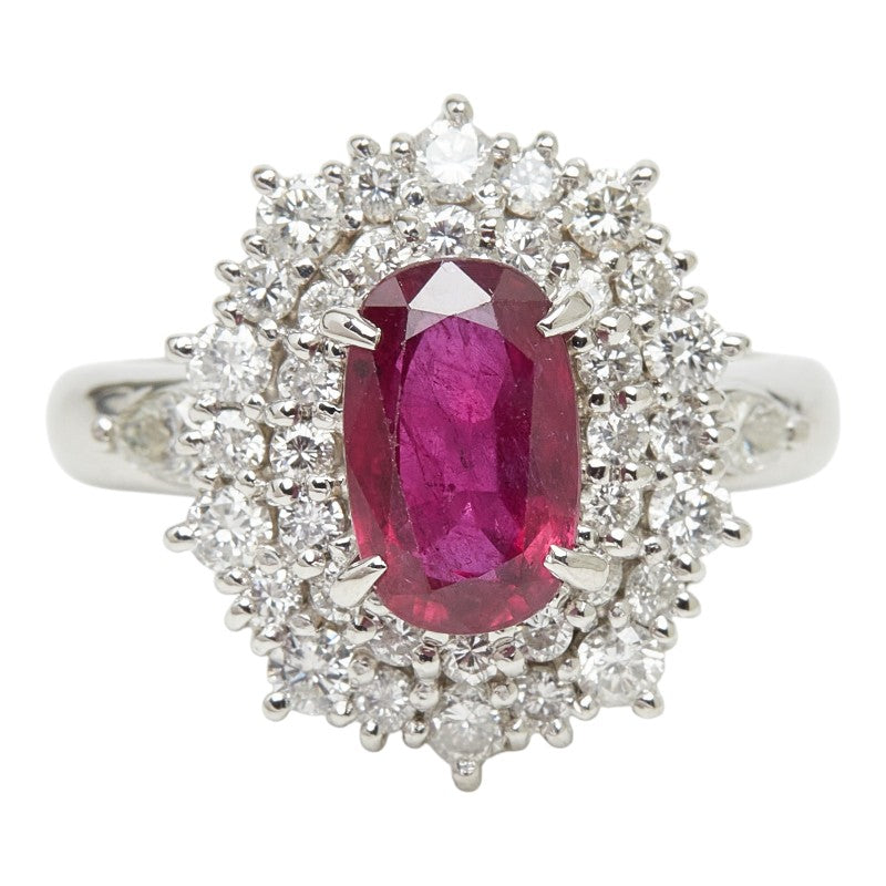 Pt850 プラチナ ルビー ダイヤモンド ルビー2.08ct ダイヤ1.00ct フラワーモチーフ リング 指輪 レディース 8.5号 【中古】