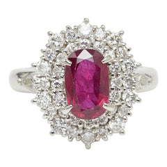 Pt850 プラチナ ルビー ダイヤモンド ルビー2.08ct ダイヤ1.00ct フラワーモチーフ リング 指輪 レディース 8.5号 【中古】