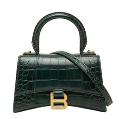 バレンシアガ アワーグラスXS ハンドバッグ ショルダーバッグ 2way クロコ型押し 592883 グリーン レザー レディース BALENCIAGA 中古