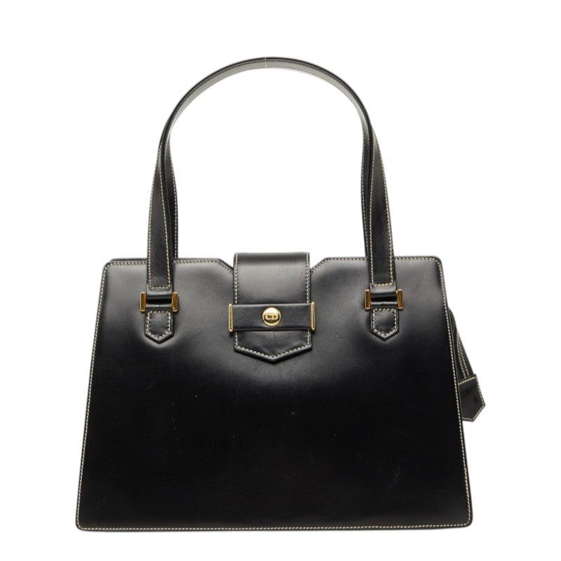 ディオール ロゴフラップ ステッチ ハンドバッグ ブラック レザー レディース Dior 【中古】