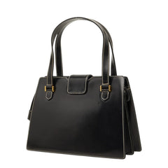 ディオール ロゴフラップ ステッチ ハンドバッグ ブラック レザー レディース Dior 【中古】