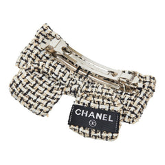 シャネル ココマーク リボン バレッタ ヘアアクセサリー ブラック ベージュ ツイード レディース CHANEL 【中古】