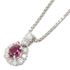 Pt900 プラチナ Pt850 プラチナ ルビー/ダイヤモンド ルビー0.40ct ダイヤ0.27ct フラワーモチーフ ペンダント ネックレス レディース 【中古】