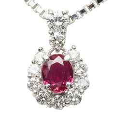 Pt900 プラチナ Pt850 プラチナ ルビー/ダイヤモンド ルビー0.40ct ダイヤ0.27ct フラワーモチーフ ペンダント ネックレス レディース 【中古】