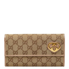 グッチ GGキャンバス ラブリーライン 長財布 251861 ベージュ ピンク ゴールド キャンバス レザー レディース GUCCI 【中古】