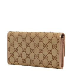 グッチ GGキャンバス ラブリーライン 長財布 251861 ベージュ ピンク ゴールド キャンバス レザー レディース GUCCI 【中古】
