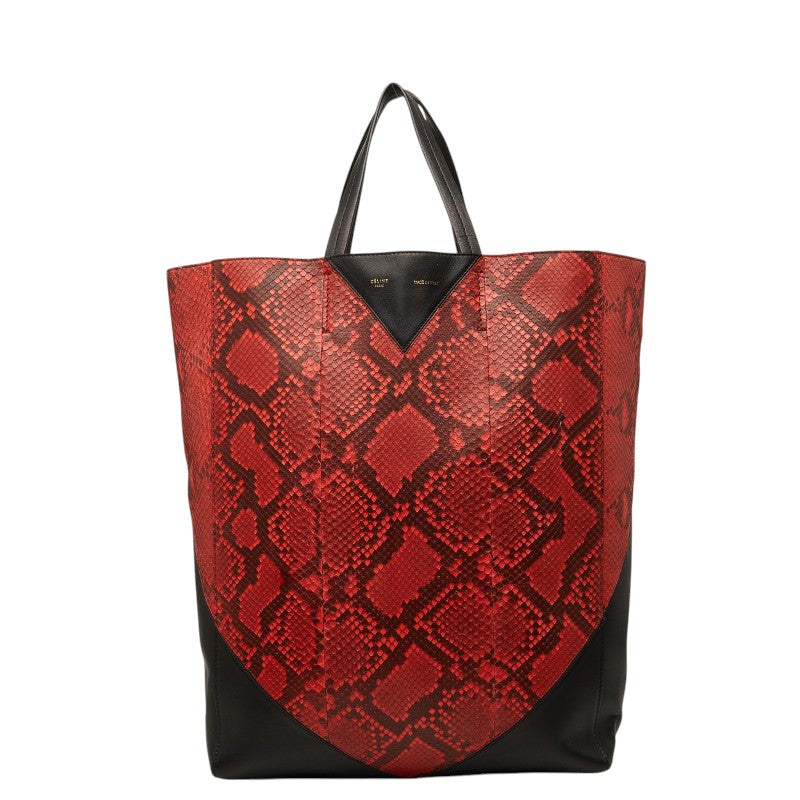 セリーヌ トートバッグ レッド ブラック パイソン レザー レディース CELINE 【中古】