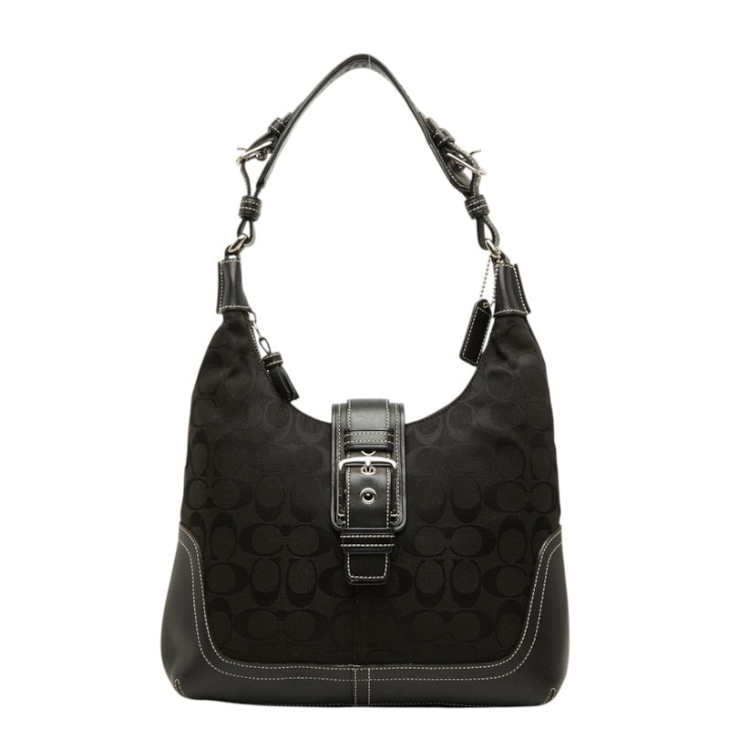 コーチ シグネチャー タッセル ワンショルダーバッグ 6824 ブラック キャンバス レザー レディース COACH 中古