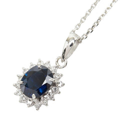 サファイア ダイヤモンド Pt900 プラチナ/Pt850 プラチナ サファイア1.14ct ダイヤ0.16ct フラワーモチーフ ペンダント ネックレス レディース 中古