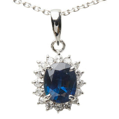 サファイア ダイヤモンド Pt900 プラチナ/Pt850 プラチナ サファイア1.14ct ダイヤ0.16ct フラワーモチーフ ペンダント ネックレス レディース 中古