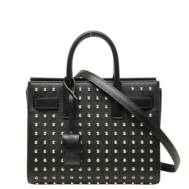 サンローラン サックドジュールナノ スタッズ ハンドバッグ ショルダーバッグ 2WAY ブラック レザー レディース SAINT LAURENT 【中古】