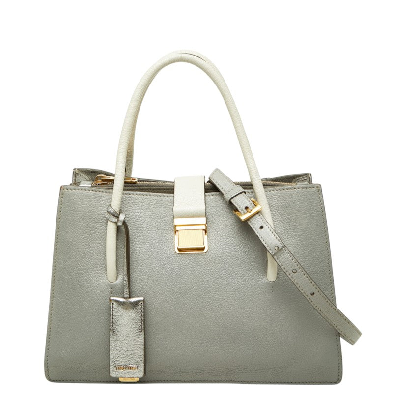 ミュウミュウ マドラス ハンドバッグ ショルダーバッグ 2WAY 5BA104 グレー アイボリー レザー レディース MIUMIU 【中古】