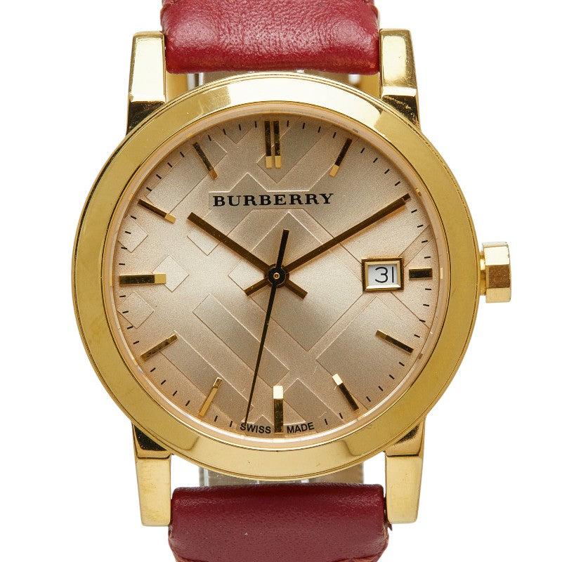 バーバリー 腕時計 BU9111 クオーツ ゴールド文字盤 ステンレススチール レザー レディース BURBERRY 中古