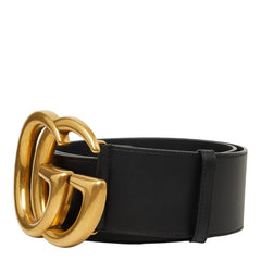 グッチ GGマーモント GGロゴ ワイドベルト 100/40 453265 214351 ブラック ゴールド レザー メンズ GUCCI 【中古】