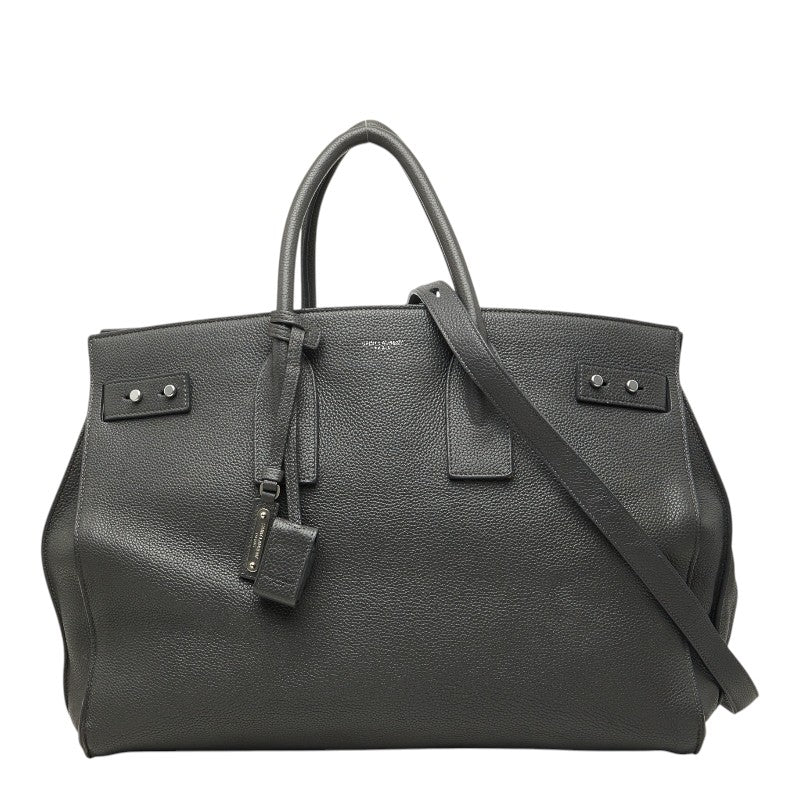 サンローラン サック ド ジュール スープル ラージ ハンドバッグ 2WAY ショルダーバッグ 47816 グレー レザー レディース SAINT LAURENT 【中古】