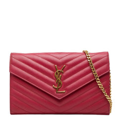 サンローラン カサンドラ YSLロゴ チェーンウォレット ショルダーバッグ 377828 ピンク系 レザー レディース SAINT LAURENT 【中古】