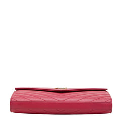 サンローラン カサンドラ YSLロゴ チェーンウォレット ショルダーバッグ 377828 ピンク系 レザー レディース SAINT LAURENT 【中古】
