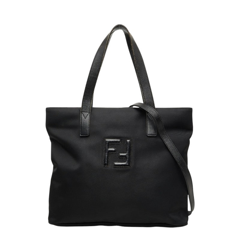 フェンディ FFロゴ ハンドバッグ 2WAY 斜め掛け ショルダーバッグ ブラック ナイロン レザー レディース FENDI 【中古】