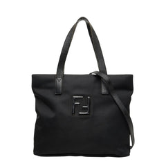 フェンディ FFロゴ ハンドバッグ 2WAY 斜め掛け ショルダーバッグ ブラック ナイロン レザー レディース FENDI 【中古】