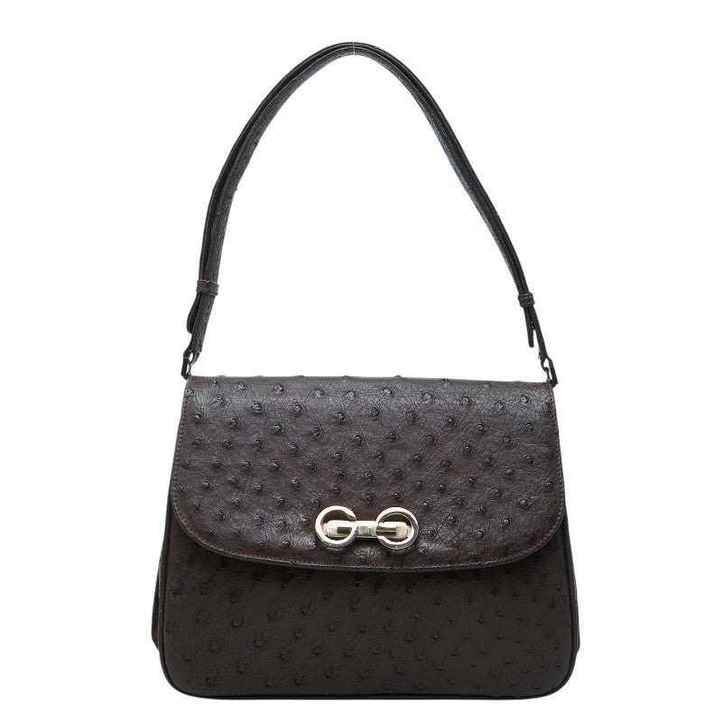 グッチ ロゴ ワンショルダーバッグ ハンドバッグ ブラウン オーストリッチ レディース GUCCI 【中古】