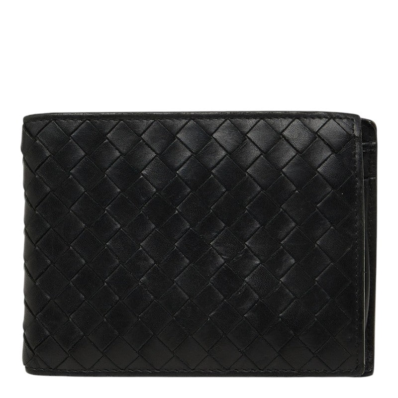 ボッテガヴェネタ イントレチャート 二つ折り財布 113112 ブラック レザー メンズ BOTTEGAVENETA 【中古】