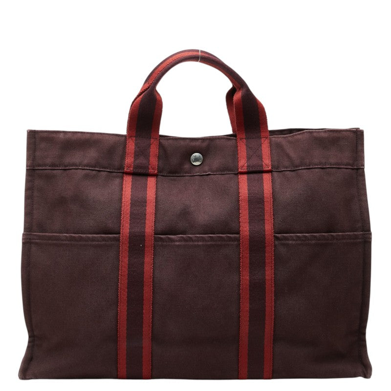 エルメス フールトゥMM トートバッグ ワインレッド系 キャンバス レディース HERMES 【中古】