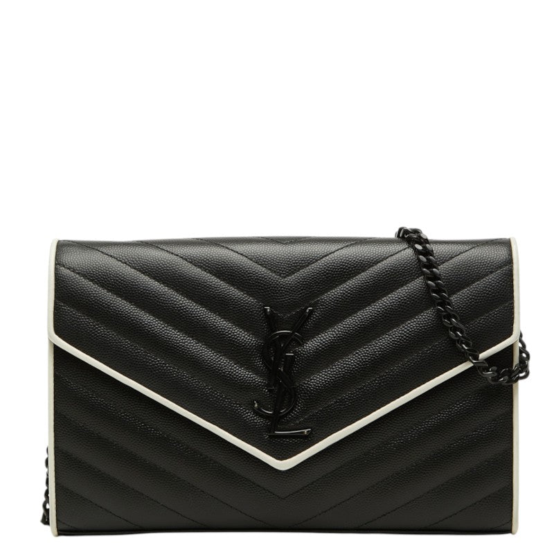 サンローラン カサンドラ エンベロープ チェーン ショルダーバッグ 377828 ブラック ホワイト レザー レディース SAINT LAURENT 【中古】