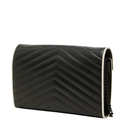 サンローラン カサンドラ エンベロープ チェーン ショルダーバッグ 377828 ブラック ホワイト レザー レディース SAINT LAURENT 【中古】