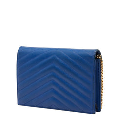 サンローラン カサンドラ エンベロープ チェーン ショルダーバッグ 393953 ブルー レザー レディース SAINT LAURENT 【中古】