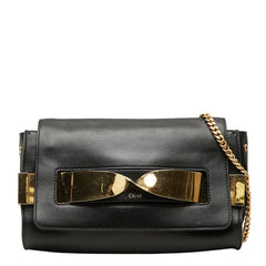 クロエ エル ELLE 斜め掛け チェーン ショルダーバッグ ブラック ゴールド レザー レディース Chloe 【中古】