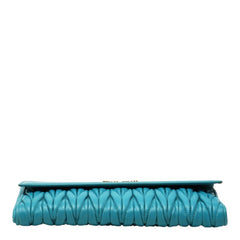 ミュウミュウ マテラッセ ハンドル付き ウォレットバッグ 5M1368 ターコイズブルー レザー レディース MIUMIU 中古