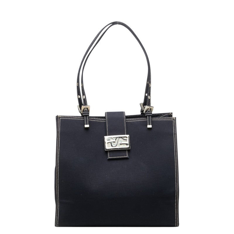 フェンディ FFロゴバックル トートバッグ ショルダーバッグ ネイビー キャンバス レディース FENDI 中古