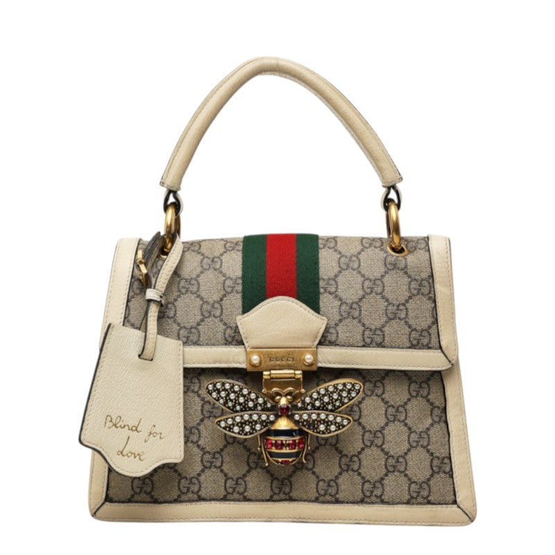 グッチ GGスプリーム クイーン マーガレット ハンドバッグ 476541 ベージュ グリーン レッド PVC レザー レディース GUCCI 中古
