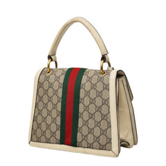 グッチ GGスプリーム クイーン マーガレット ハンドバッグ 476541 ベージュ グリーン レッド PVC レザー レディース GUCCI 中古