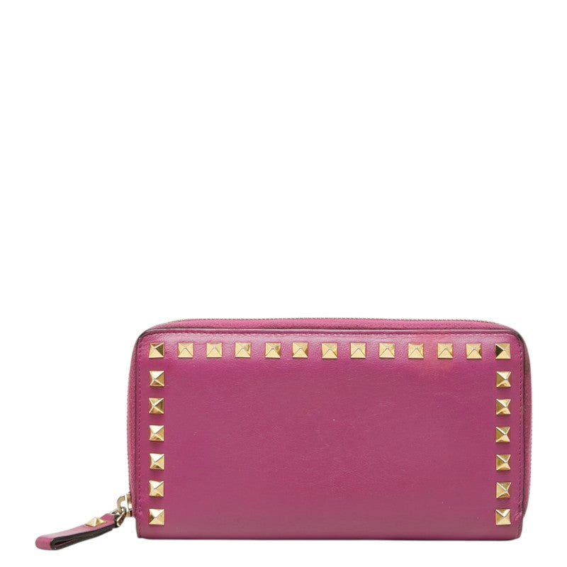 ヴァレンティノ ロックスタッズ ラウンドファスナー 長財布 パープル系 レザー レディース VALENTINO 中古
